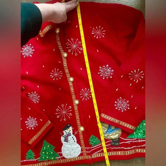 KEREN HART vintage Christmas snowman granny jacket wool blend size L faux Pearls - Picture 5 of 13